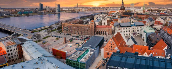 Beautiful Aerial View Riga Old Town Peters Cathedral Center Epic — Photo