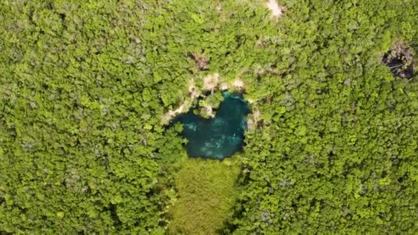 Вид с воздуха на красивый кенот в форме сердца — стоковое видео