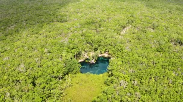 Güzel kalp şeklindeki Cenote 'nin havadan görünüşü — Stok video
