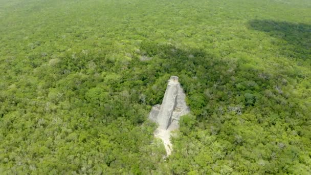 Flygfoto över Maya pyramiderna i djungeln i Mexiko nära Coba. — Stockvideo