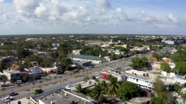 Luftaufnahme Der Stadt Tulum Von Oben Kleines Mexikanisches Dorf Nahe — Stockvideo