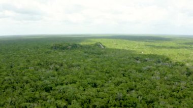 Coba yakınlarındaki Meksika ormanlarındaki Maya piramitlerinin hava görüntüsü. Coba, Yucatan, Meksika Piramidinin arkeolojik kazıları.