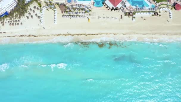 Aerial View Turquoise Blue Caribbean Sea Cancun Mexico Beautiful Beach — Stock Video