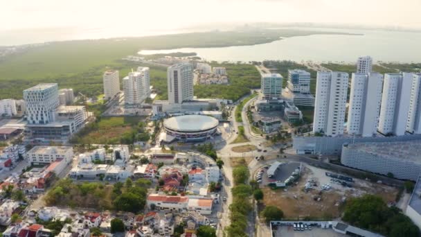 Vista Aérea Centro Cancún Centro Cidade México Cancún Muitos Hotéis — Vídeo de Stock