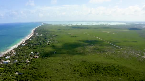 Flyger Över Tulums Kust Vid Stranden Med Ett Magiskt Karibiskt — Stockvideo