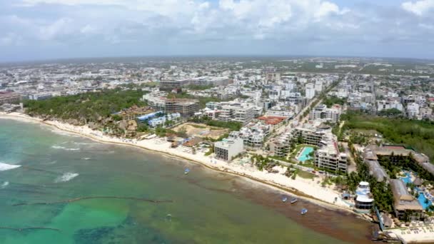 Flygfoto Över Staden Playa Del Carmen Mexiko Utsikt Över Lyxiga — Stockvideo