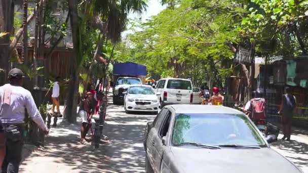 Tulum Mexico May 2021 Heavy Traffic Rural Beach Town Cars — Stock Video