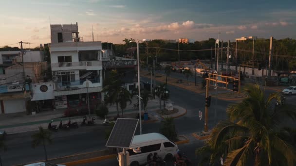 Aerial View Tulum City Sunrise Mexico — Stockvideo