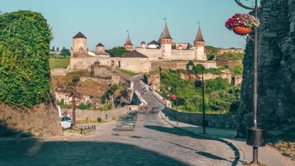 Ukraine June 2021 Timelapse View Medieval Castle Road Leading Old — Vídeo de stock