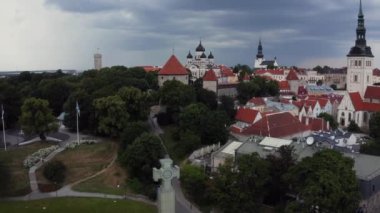 Aerial view of the freedom square in Tallinn, Estonia. 