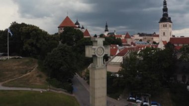 Aerial view of the freedom square in Tallinn, Estonia. 