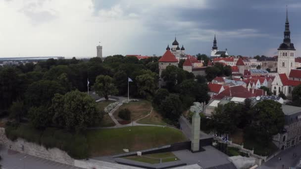 Luchtfoto van het vrijheidsplein in Tallinn, Estland. — Stockvideo