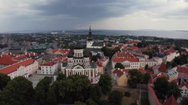 Aerial view of medieval Tallinn city in Estonia, Baltics.