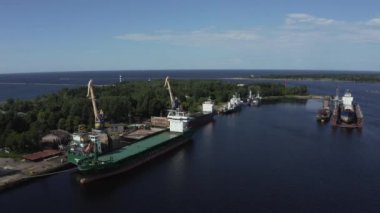 Industry view - The dry dock in shipyard aerial view. 