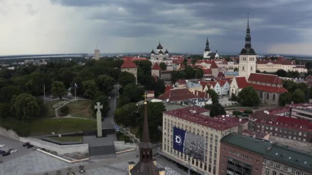 Widok z lotu ptaka na plac Wolności w Tallinie, Estonia. — Wideo stockowe