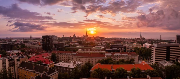 Panoramic view of Old Tallinn city at purple sunset, Estonia. — ストック写真