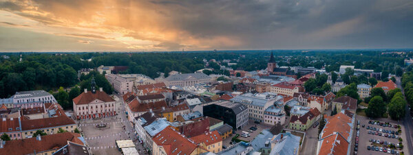 Aerial view of the student city of Tartu. Summer evening view.