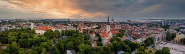 View of the church and old town towers in Tallinn, Estonia.