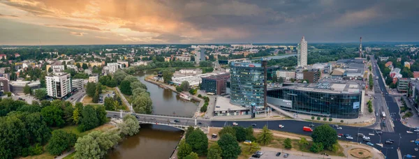 Aerial view of the student city of Tartu. Summer evening view. — kuvapankkivalokuva