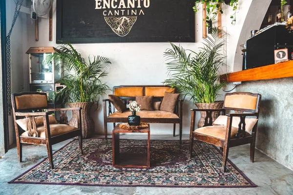 Belo estilo retro vintage café tradicional ou restaurante em Tulum — Fotografia de Stock