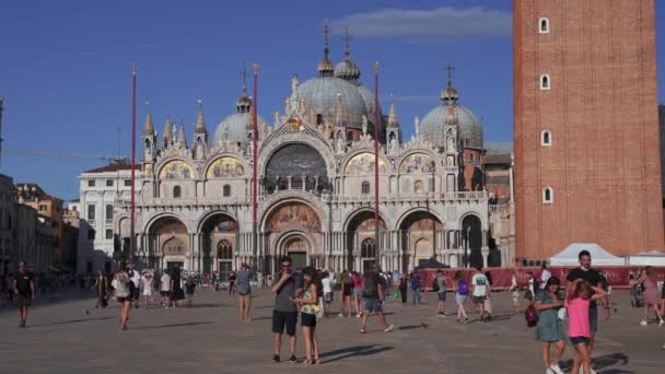 Lidé procházky kolem náměstí svatého Marka v Benátkách za slunečného letního dne. — Stock video