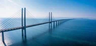 Panoramic view of Oresund bridge during sunset over the Baltic sea clipart