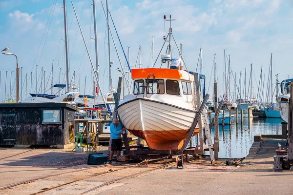 Güzel, küçük, sarı kır evleri. Geleneksel İskandinav tarzı.