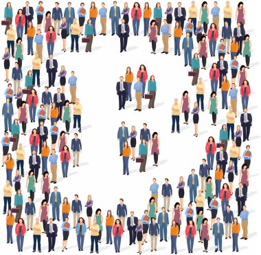 Bitcoin tabelasını oluşturan büyük bir grup insan. Vektör elgösteriyi