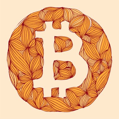 Vektör dekoratif el çizim Bitcoin sembolü. kriptografi illu