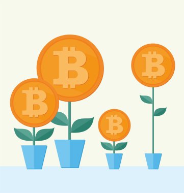 Çiçek büyüyen vektör Bitcoin sembolü. kriptografi illustra