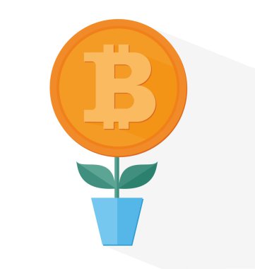 Çiçek büyüyen vektör Bitcoin sembolü. kriptografi illustra