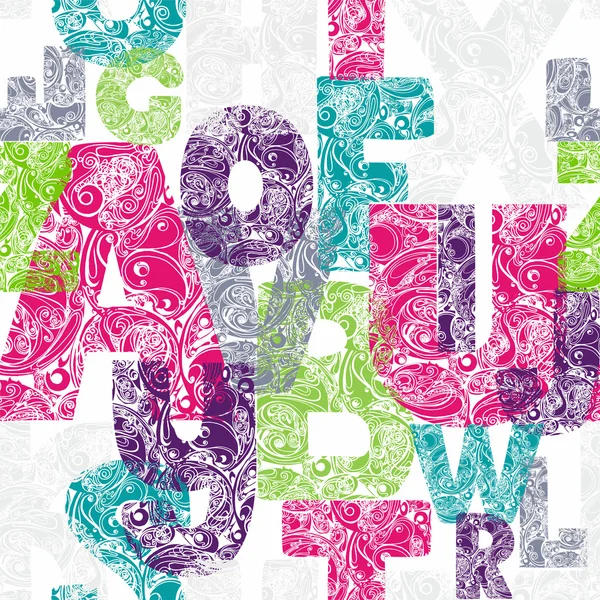 Seamless pattern with decorative multicolor letters. Modern vect