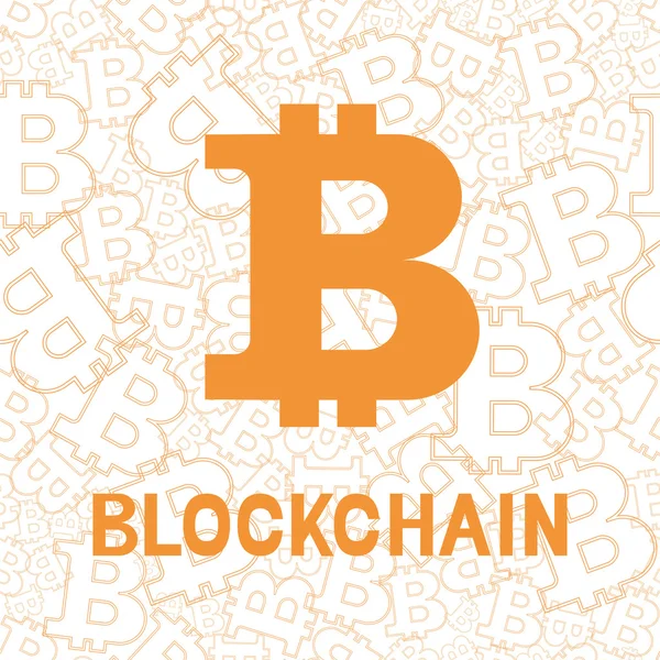 Vector Bitcoin symbol and letters blockchain on oarnge  seamless — Stock Photo, Image