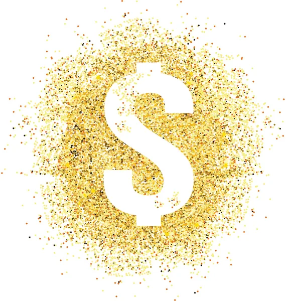 White dollar sign on Gold glitter background. Vector illustratio
