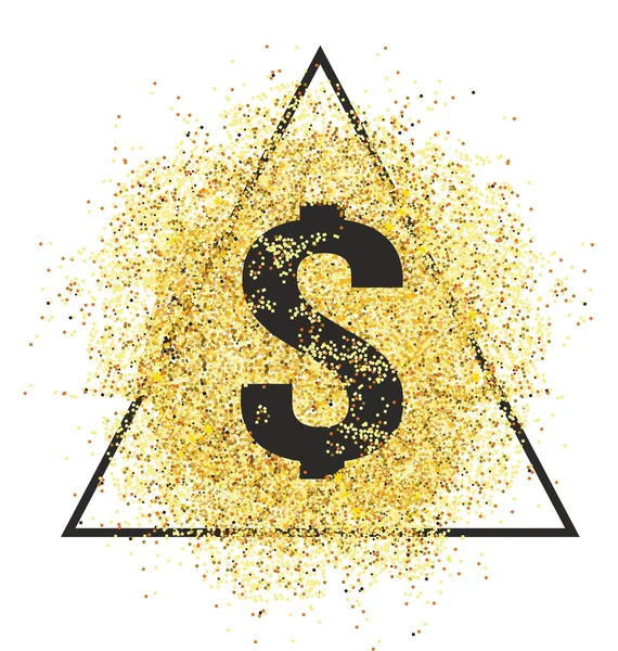 Zwarte dollarteken op gouden glitter achtergrond met driehoek frame — Stockfoto