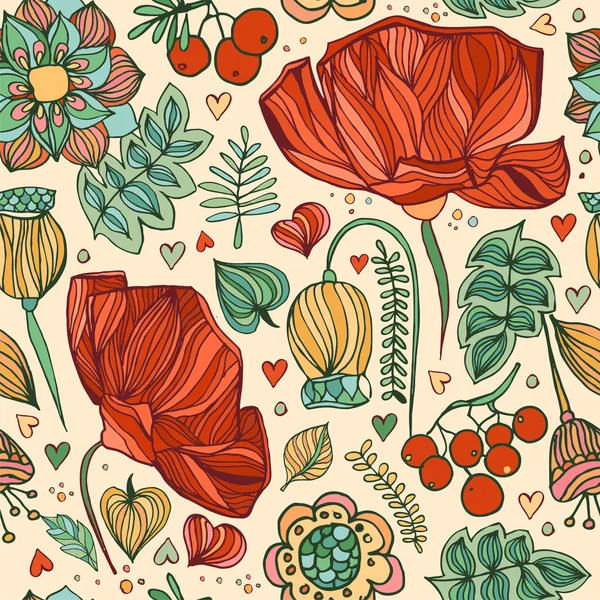 Hand drawing floral seamless background. Vector fabric  pattern.