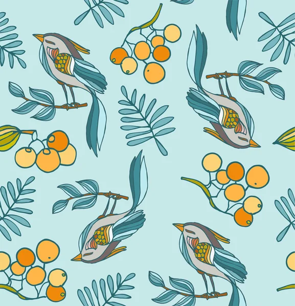 El ile kuşlar, dekoratif sorunsuz arka plan çizimi çilek bir — Stok fotoğraf