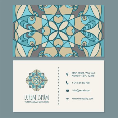 Mandala tasarım kartvizit veya kartvizit şablonu boho tarzı. 