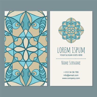 Mandala tasarım kartvizit veya kartvizit şablonu boho tarzı. 