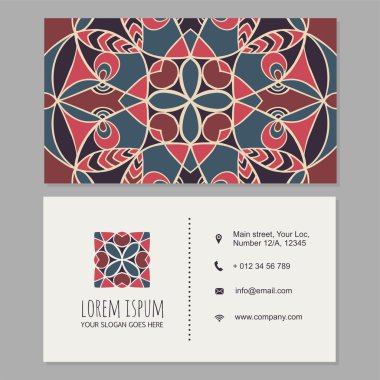 Mandala tasarım kartvizit veya kartvizit şablonu boho tarzı. 
