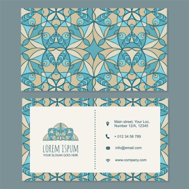 Mandala tasarım kartvizit veya kartvizit şablonu boho tarzı. 