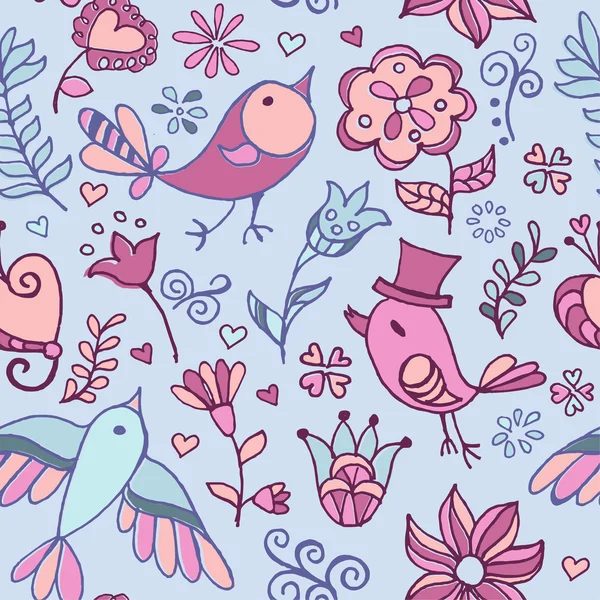 Cute floral seamless pattern with bird and flowers