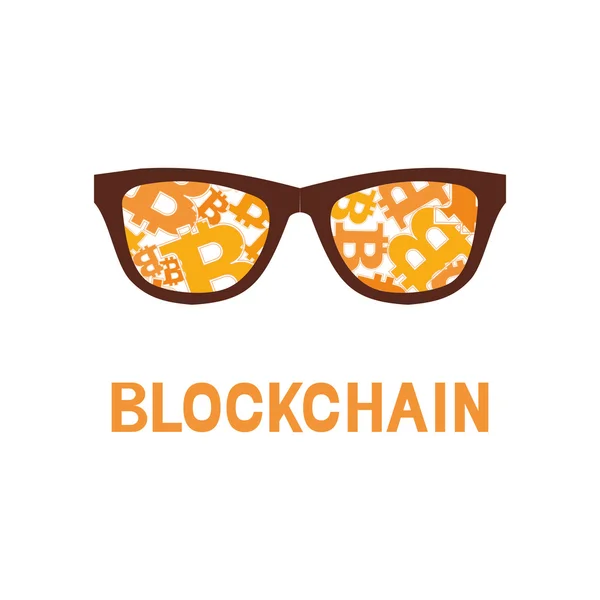 Bitcoin symbol and letter blockchain on orange background — Stock Photo, Image