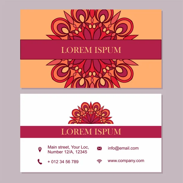 Visitenkarte und Visitenkarten-Set mit Mandala-Designelement — Stockfoto
