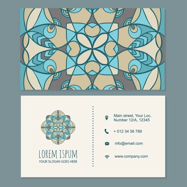 Visiting card or business card template boho style with mandala design.