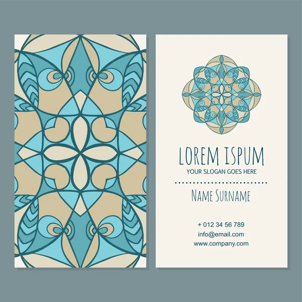 Visiting card or business card template boho style with mandala design.