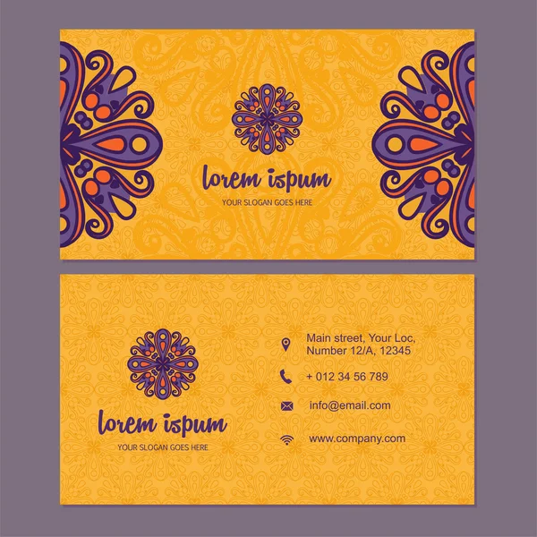 Conjunto de tarjetas de visita y tarjetas de visita con elemento de diseño mandala — Foto de Stock