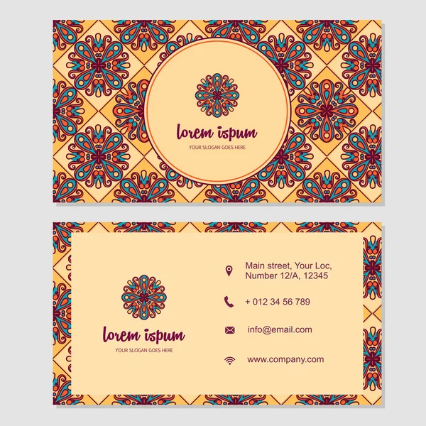 Conjunto de tarjetas de visita y tarjetas de visita con elemento de diseño mandala — Foto de Stock