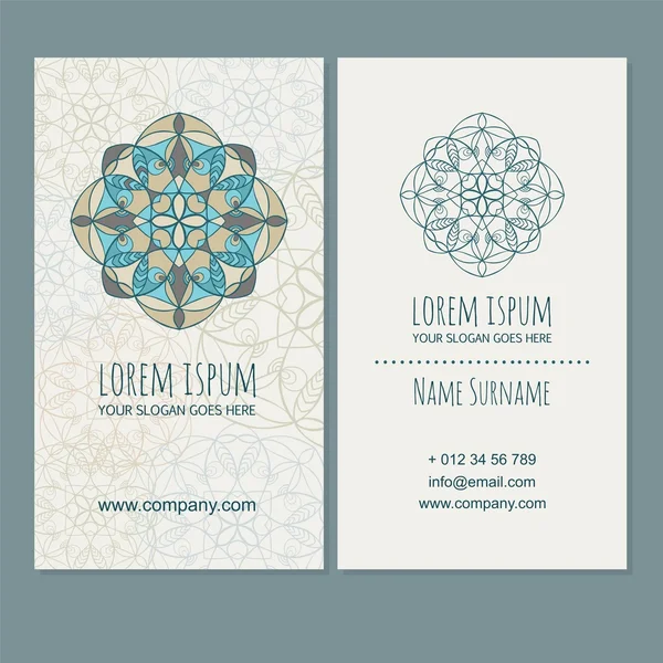 Visiting card or business card template boho style with mandala design.