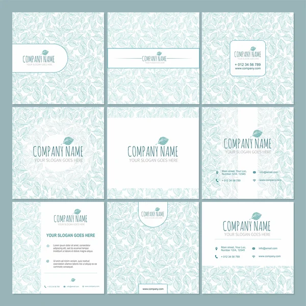 Conjunto de plantillas de folleto con logotipo y fondo de patrón floral . —  Fotos de Stock